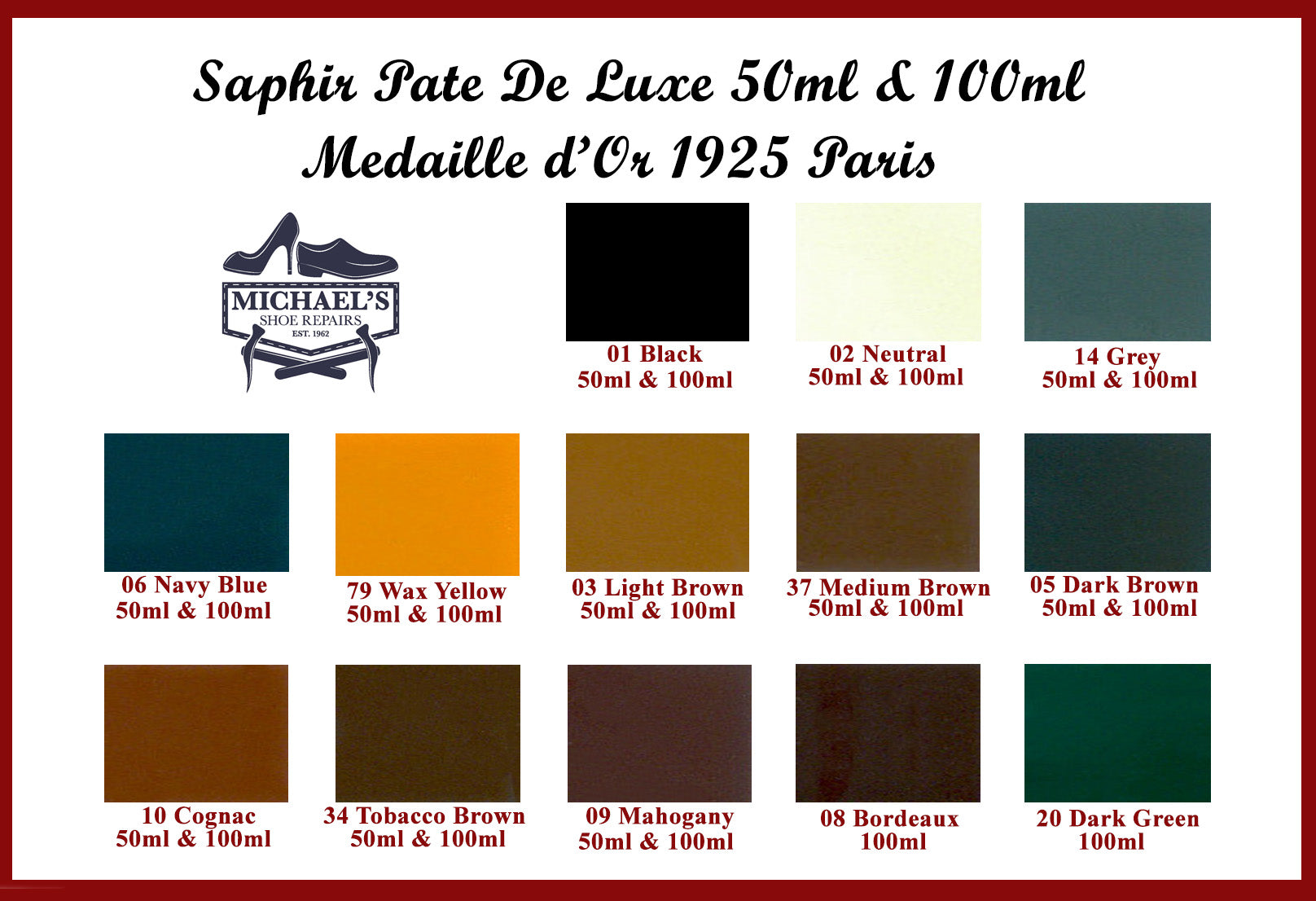 Saphir Medaille d Or Pate De Luxe Wax Polish 100ml Michael s Shoe Repairs